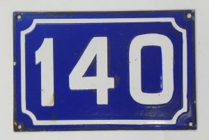 Lot 179 - Vintage Enamel Sign - Blue with White border & 140 12cm H x 18cm