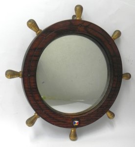Lot 182 - Vintage wooden with brass framed Convex Wall Mirror in the form of a s