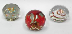 Lot 189 - 3 x Vintage Hand Blown large paperweights inc Clear with stemmed trump
