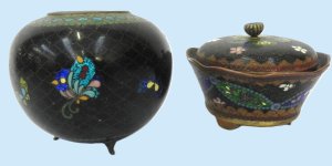 Lot 190 - 2 x Vintage Oriental Cloisonne items incl, lidded bowl and a bulbous f