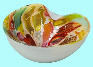 Lot 192 - Vintage Italian Murano Art Glass Bowl - Multi coloured swirls & si