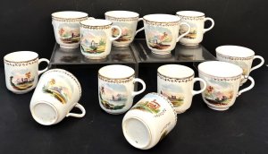 Lot 195 - 12 x pces C1810 Pinxton porcelain cups (6) & demitasse (6) with va