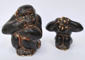 Lot 198 - 2 x Royal Copenhagen stoneware gorilla figurines - tallest 8cm H