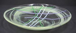 Kosta Boda Anna Ehrner Glass Contrast Shallow Bowl clear with Green switls &am