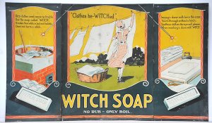 Vintage c1910's Witch Soap 3 fold Tin Sign - made by B J Salute in Melbourne - '