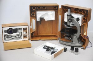 Vintage Cased Olympus Tokyo HSC Microscope with Microscope Lamp , Glass Slide Ho