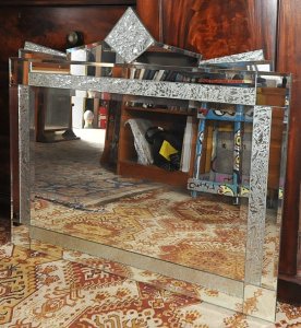 Lot 001 - Large Art Deco style wall mirror with bevelled panels - 110cm W