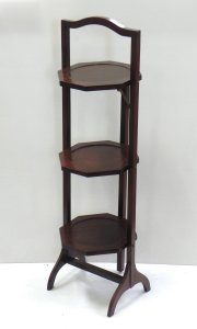 Lot 005 - Vintage Oak Three Tier folding Cake Stand with makers label Shaw of Lo