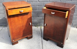 Lot 006 - Pair of Art Deco Walnut bedside tables - Single drawer & cupboard