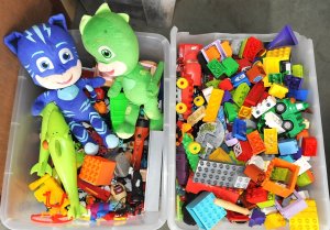 Lot 012 - 2 x Boxes of Kids Toys incl Duplo, Plush toys, Mixed Plastic Toys etc