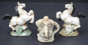 Lot 030 - 3 x pieces Pottery - Unusual small Australian Pottery Grotesque Pot si