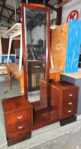 Lot 036 - Vintage Art Deco Walnut dressing Table - Offset Drawers either side of