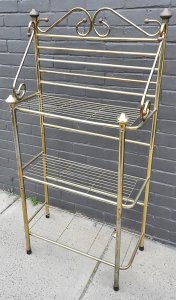Lot 037 - Vintage Brass 3 shelf Bakers Stand - Ornate scrolly arms & Top - 1