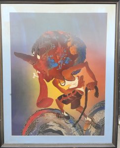Lot 053 - Large framed Yalio Yagya (active Bali 1980s) batik cloth painting depi
