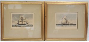 Lot 065 - Pair of vintage gilt framed hand coloured nautical prints (frames 57 5