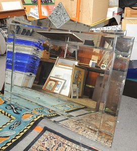 Lot 067 - Large Art Deco style wall mirror with bevelled panels - 110cm W