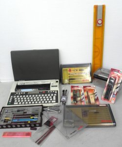 Lot 073 - Group of office goods inc vintage Brother EP 20 portable electric type