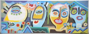 Lot 092 - Derek Erskine (1973 - ) Large Framed Modernist Oil Painting - Fantasia