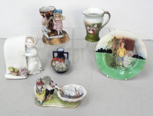 Lot 116 - Group of Victorian German porcelain inc 2 pcs Royal Bayreuth transfer