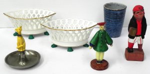 Lot 120 - Mixed Group Vintage inc Pair French Pierced baskets with aqua claw fee