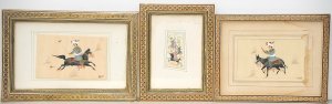 Lot 132 - 3 x Small Vintage Indian Paintings on Bone w Inlaid Frames incl Two w