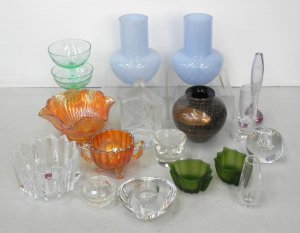Lot 141 - Group of mixed glass inc Marigold Carnival Glass, signed Orrefors, Dar