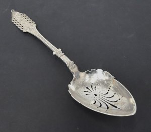 Lot 156 - Danish Sterling Silver Johannes Bronee serving Spoon - pierced bowl &a