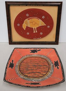 Lot 168 - 2 pces Aboriginal inc Framed mounted signed Katrina Gibson 03 'Scrub