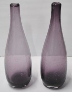Lot 172 - Pair Mid Century modern Scandinavian hand blown Art Glass Amethyst Vas