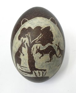 Lot 175 - Vintage carved emu egg depicting bush scenes w emus, kangaroos - 13cm