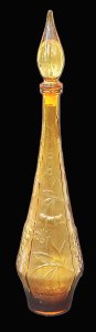 Lot 177 - Mid Century Italian Empoli Amber Glass Genie Bottle - Grape & Vine