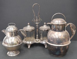 Lot 183 - Group of vintage silver plate inc 2 Guernsey style jugs (1 engraved fo