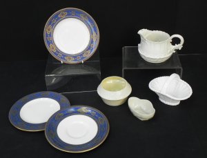 Lot 187 - Group of vintage quality china inc Royal Doulton basket, Beleek pin di