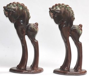 Lot 188 - Pair Mid Century Royal Haeger USA Ceramic Stylised Horse Vases - Brown