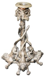 Lot 195 - Vintage heavy Cast Metal silver plated Candlestick featuring 3 Lions t