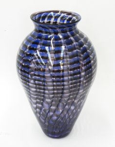 Lot 201 - Signed Australian Art Glass Vase - Intersecting Blue & Lavender Ri