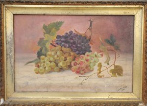 A L Gatliff Gilt framed Oil Painting on Canvas - Still Life, Grapes - signed &am