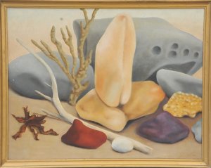 Jan Vincent (1935 - ) Gilt Framed Oil Painting - A Beachcombers Still Life - sig