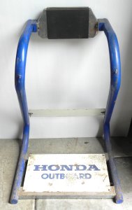 Lot 010 - Vintage metal Honda Outboard Boat Motor Stand - blue & white w bra