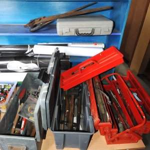 Lot 014 - Group Lot of Mixed Tools & Posters incl 3 x Tool Boxes w Contents,