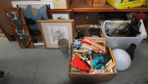 Lot 017 - Group Lot of Mixed Items incl Assorted Pics, Australian Pottery, Ligh