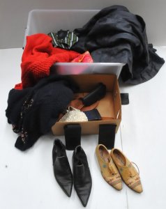 Lot 023 - 2 x Boxes of Mixed Clothes & Accessories incl Spanish Philippe Rap