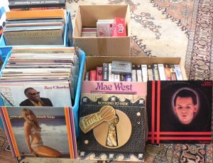 Lot 025 - Group lot - 4 x Boxes Vintage Vinyl Lp Records, VHS Video Tapes, casse