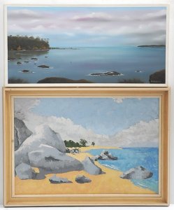 Lot 036 - 2 x Coastal Scene Oil paintings - Barry Kirkman oil on Canvas 'Quarant