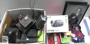 Lot 039 - 2 x Boxes of Assorted Items inc, camera film gear, Canon, Kodak, Polar