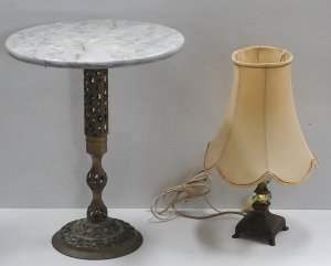 Lot 046 - 2 x Vintage Items inc, side table with ornate brass base and marble to