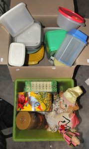 Lot 053 - 2 x Boxes Mixed inc Vintage Tupperware - Celery & Lettuce Crispers