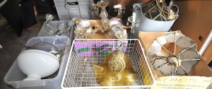 Lot 054 - Large Group Lot of Mixed Lighting incl Glass Chandeliers, Ceiling Ligh