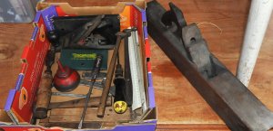 Lot 063 - Group lot of Assorted Hardware & Tools incl Assorted Screwdrivers,