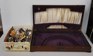 Lot 067 - Group Lot inc, large 1930s Wooden Cutlery box with presentation plaque